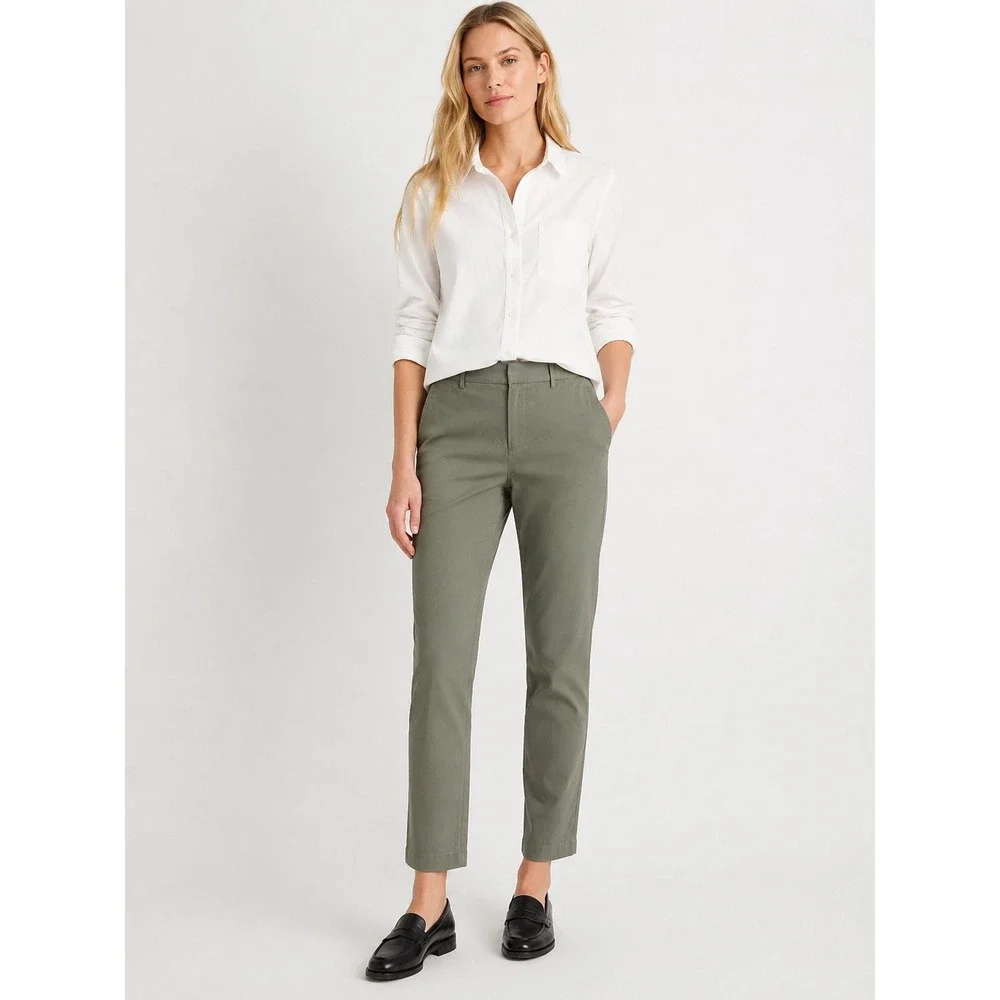 J. Jill Women Wearever Refined Woven Trousers 12 Petite Olive Green Workwear